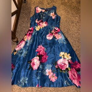 Floral Blue Dress with Pink and Yellow Accents